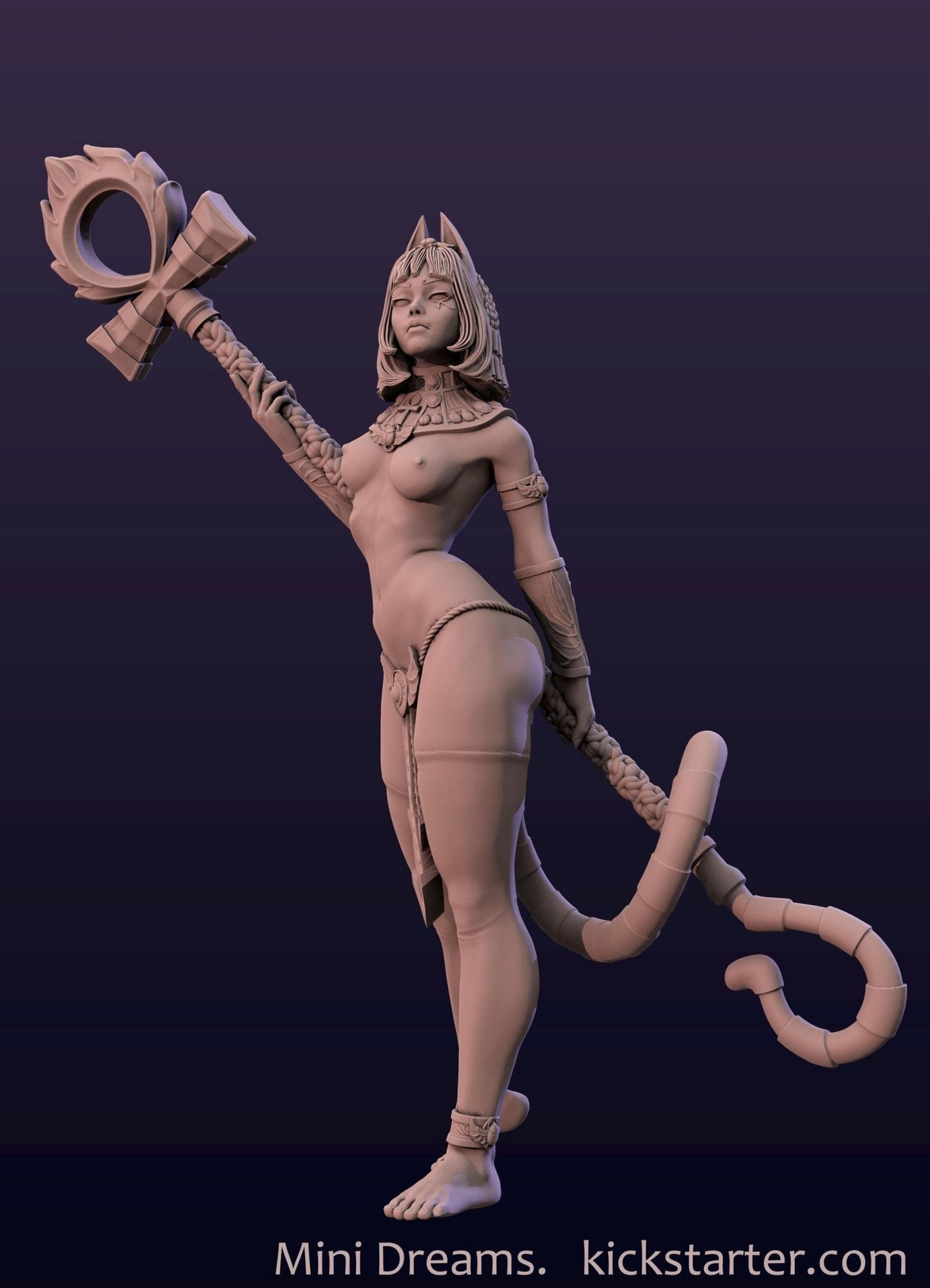 Ankhsu - Nude Staff Version 3D Printed Resin Miniature, 32mm, 54mm, 75mm - Ravenous Miniatures