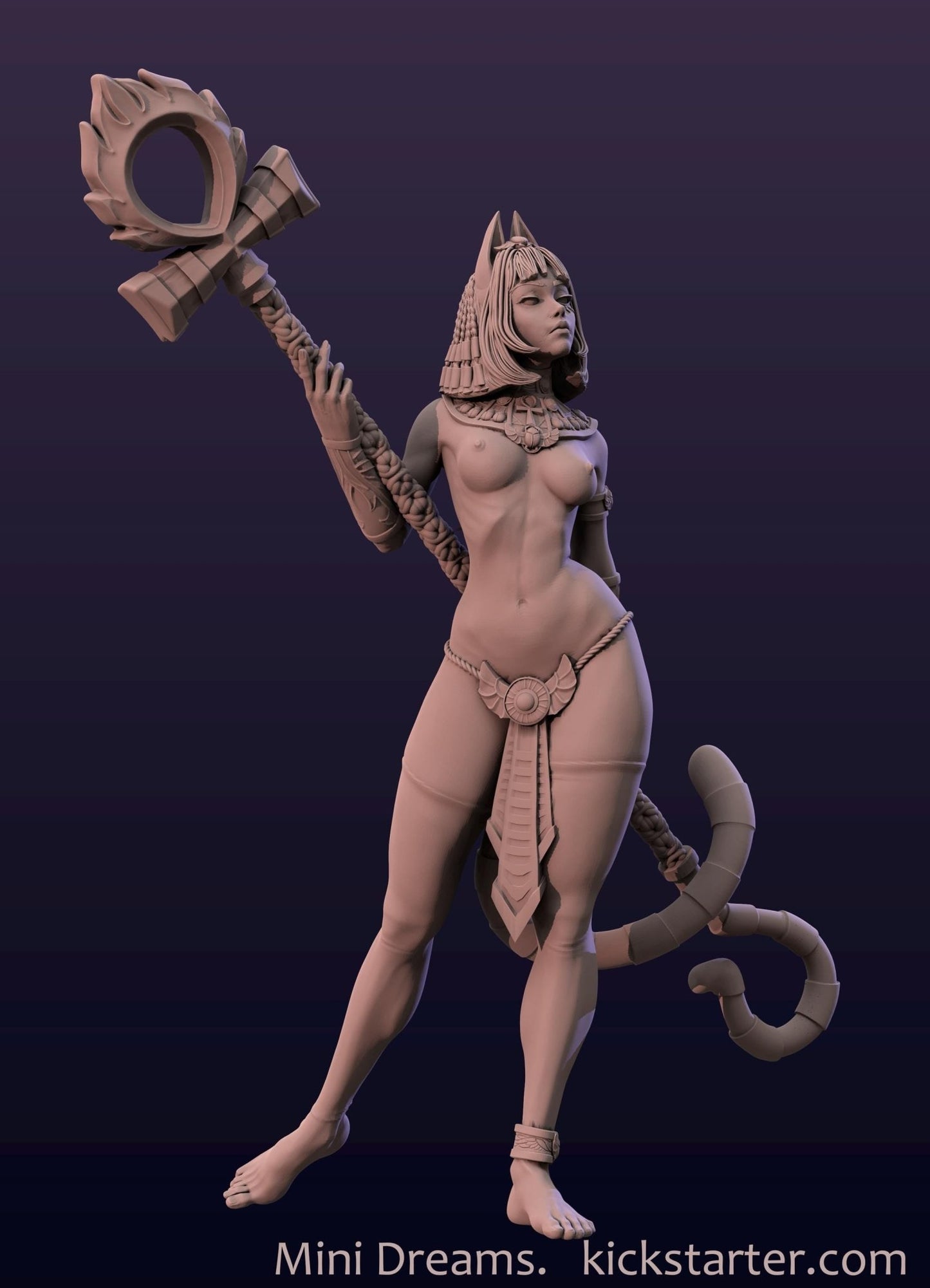 Ankhsu - Nude Staff Version 3D Printed Resin Miniature, 32mm, 54mm, 75mm - Ravenous Miniatures