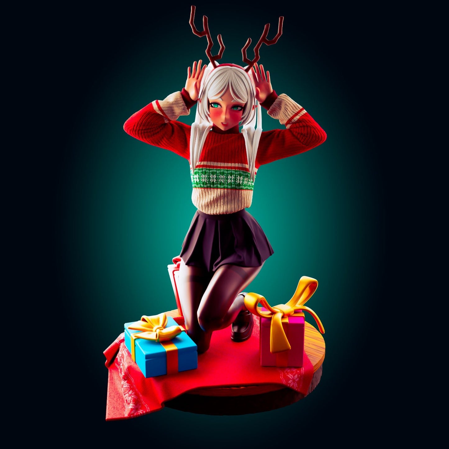 Holiday Reindeer Girl Resin Miniature - Ravenous Miniatures