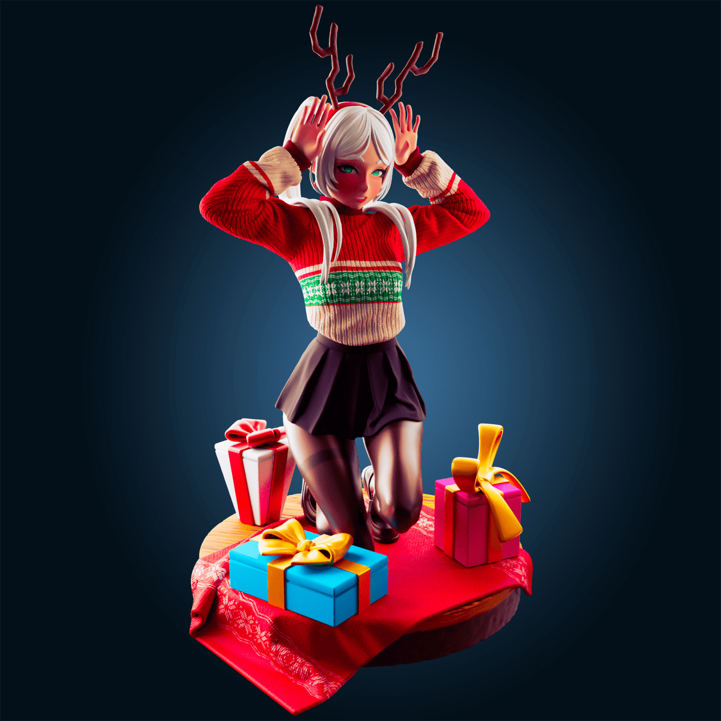 Holiday Reindeer Girl Resin Miniature - Ravenous Miniatures