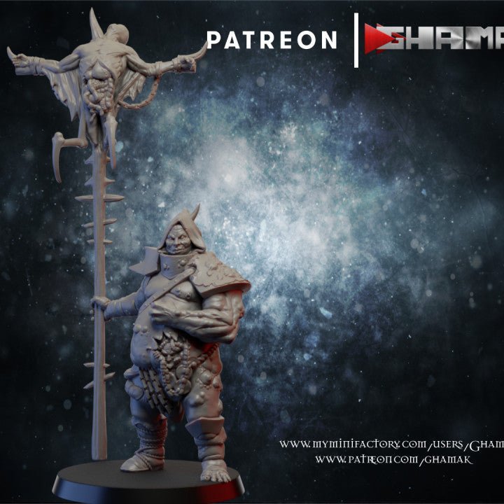 Chaos Pestilence Drummer & Standard Bearer, Resin miniatures 11:56 (28mm / 32mm) scale - Ravenous Miniatures
