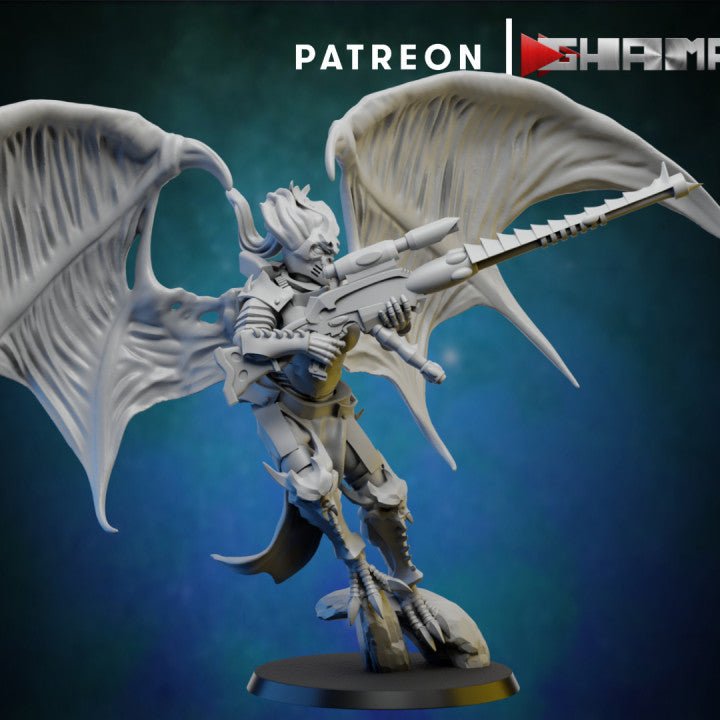 Dark Elda Bat Harpy, Resin miniatures 11:56 (28mm / 32mm) scale - Ravenous Miniatures