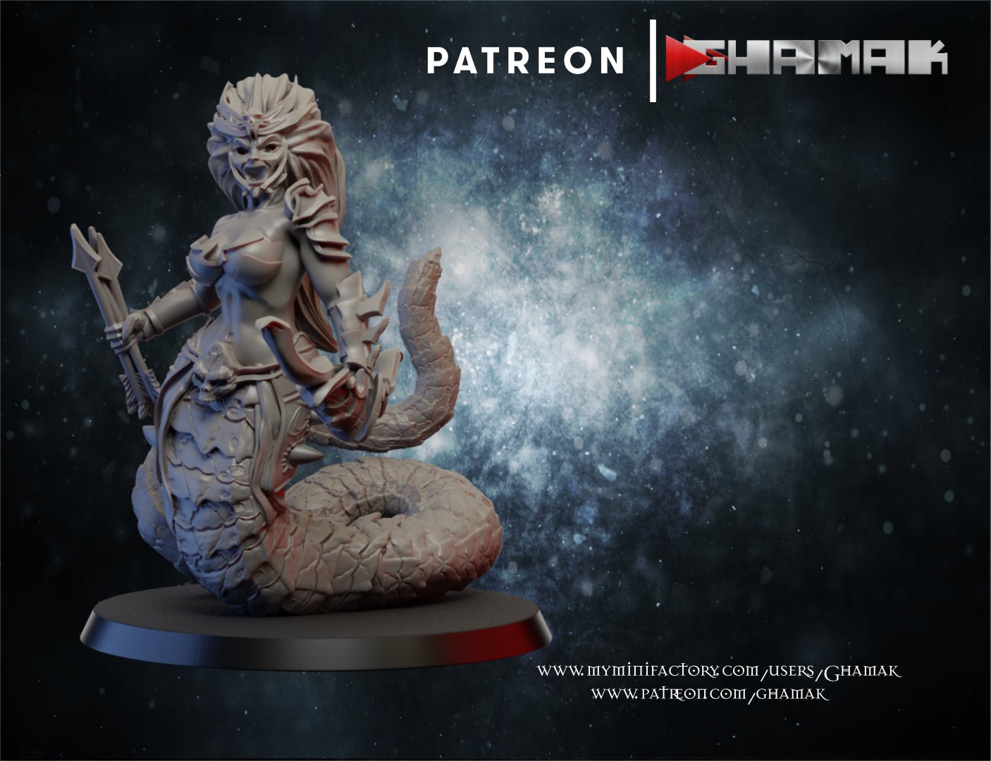 Dark elf Medusa, Resin miniatures 11:56 (28mm / 32mm) scale - Ravenous Miniatures