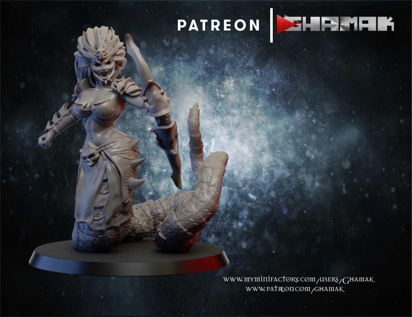 Dark elf Medusa, Resin miniatures 11:56 (28mm / 32mm) scale - Ravenous Miniatures