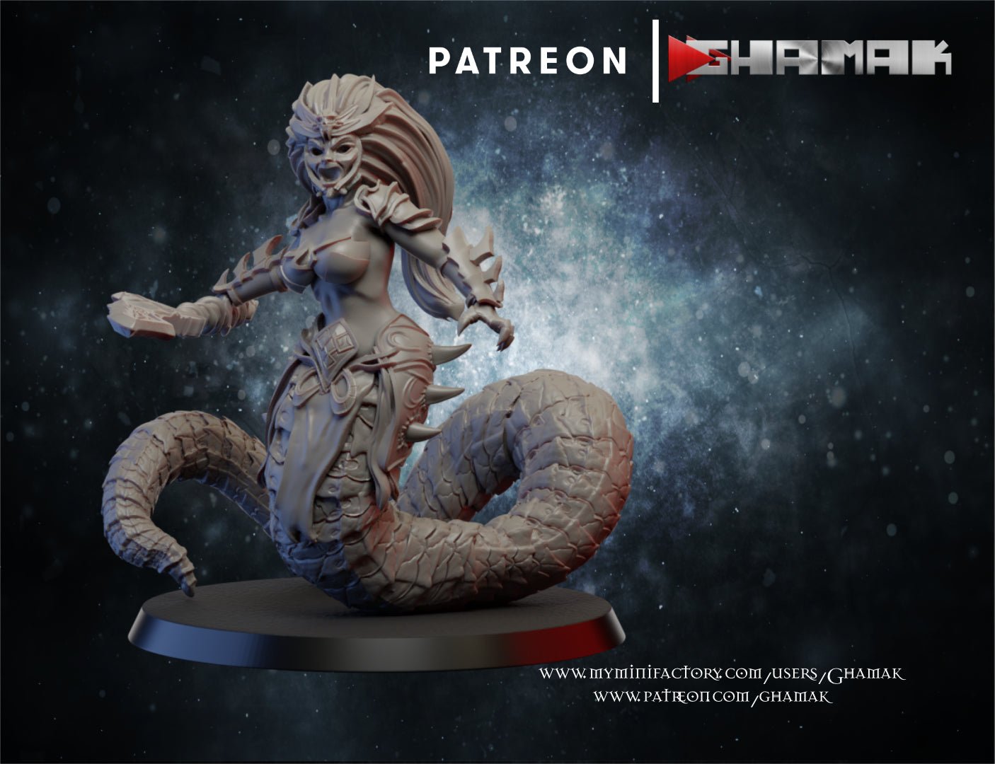 Dark elf Medusa, Resin miniatures 11:56 (28mm / 32mm) scale - Ravenous Miniatures