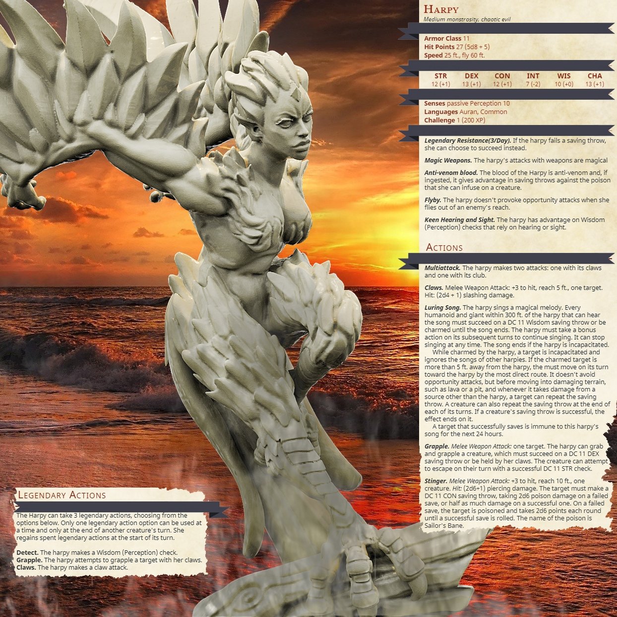 Harpy, Resin miniatures 11:56 (28mm / 34mm) scale - Ravenous Miniatures