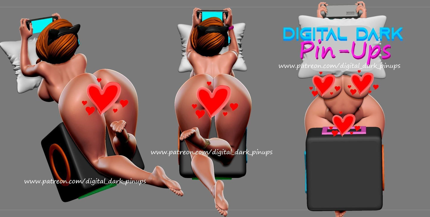 NSFW Gamer girl Tails, Pin-up Miniatures by Digital Dark - Ravenous Miniatures