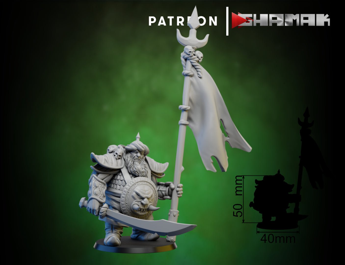 Ogre Standard bearer, Resin miniatures 11:56 (28mm / 32mm) scale - Ravenous Miniatures