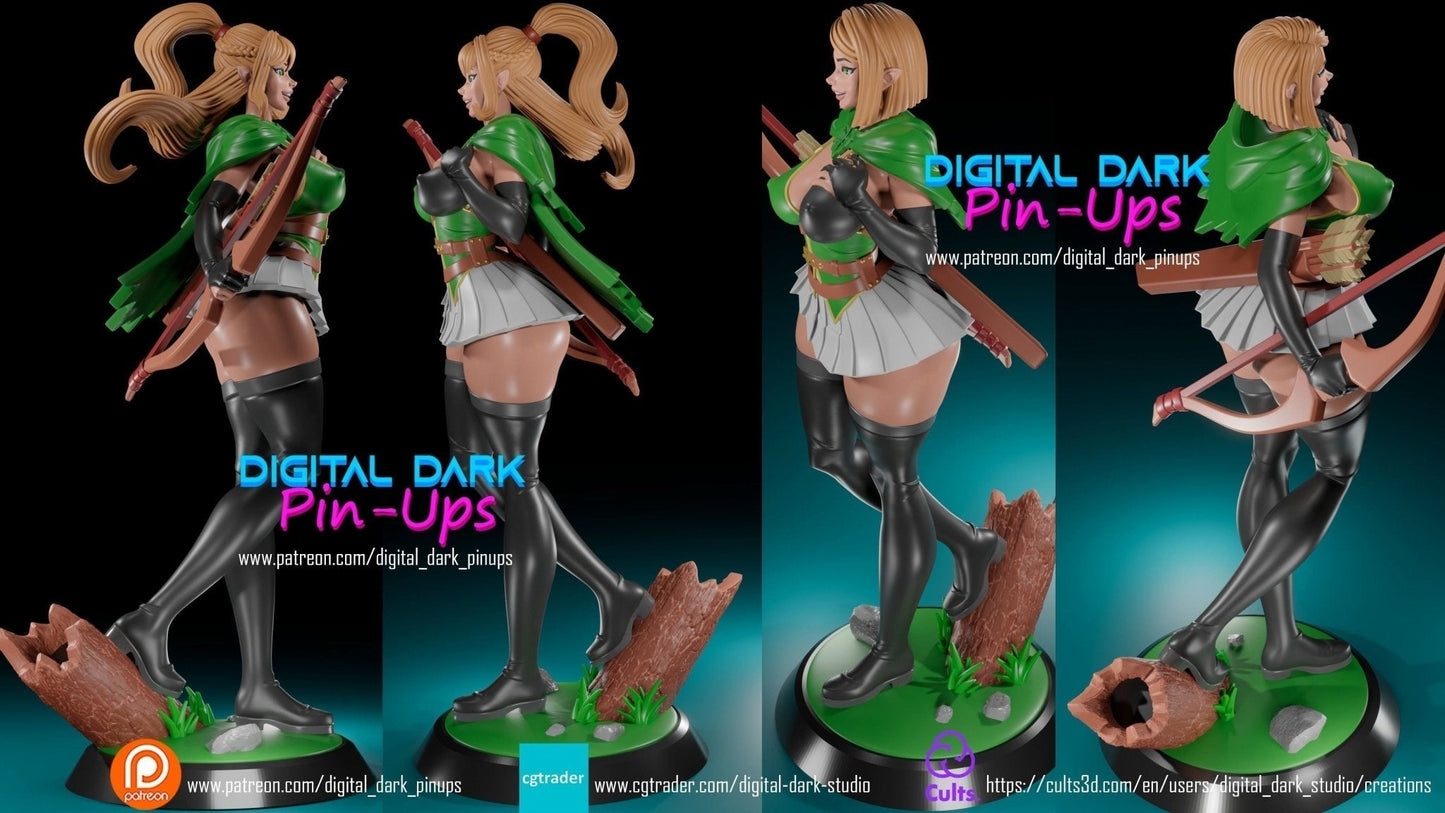 SFW Elf girl archer, Pin-up Miniatures by Digital Dark - Ravenous Miniatures