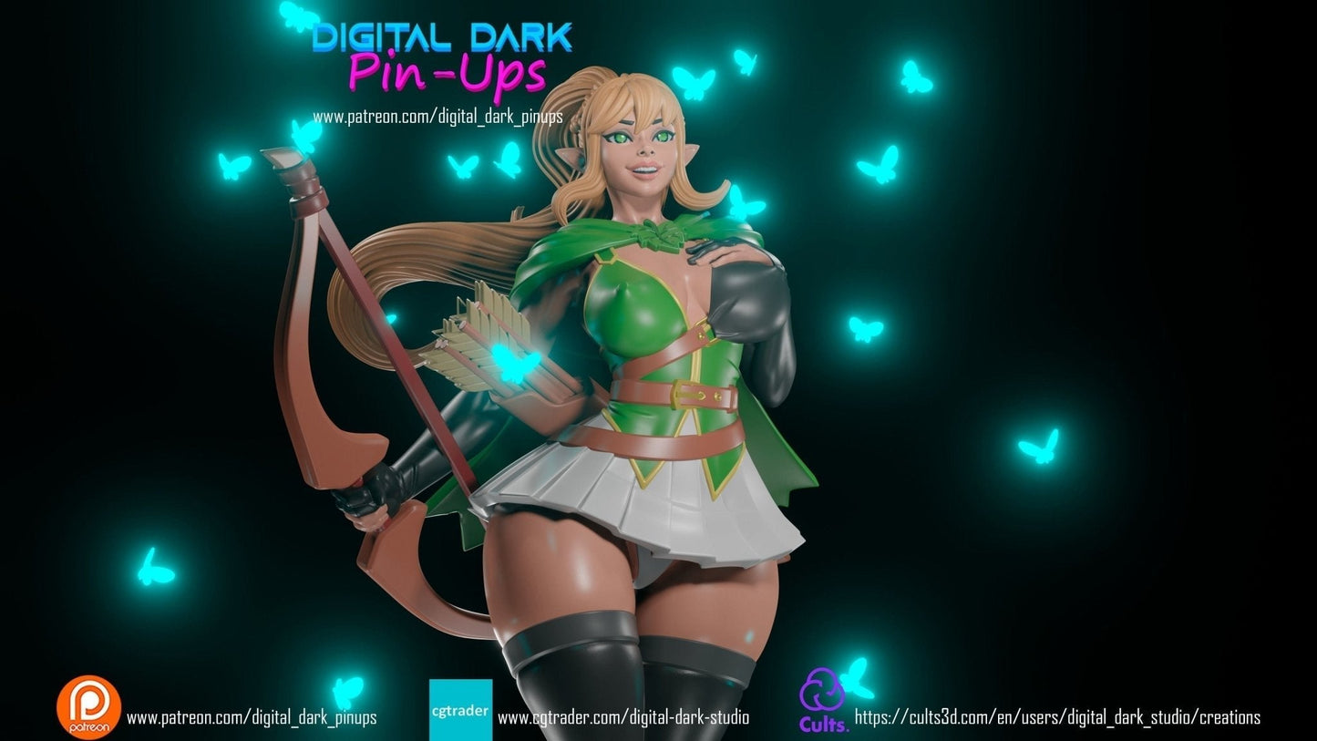 SFW Elf girl archer, Pin-up Miniatures by Digital Dark - Ravenous Miniatures