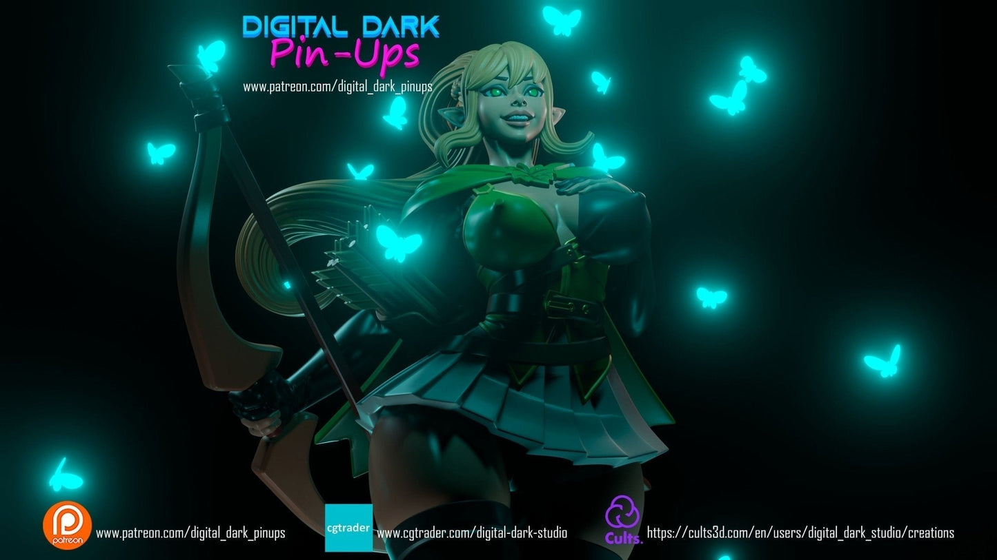 SFW Elf girl archer, Pin-up Miniatures by Digital Dark - Ravenous Miniatures
