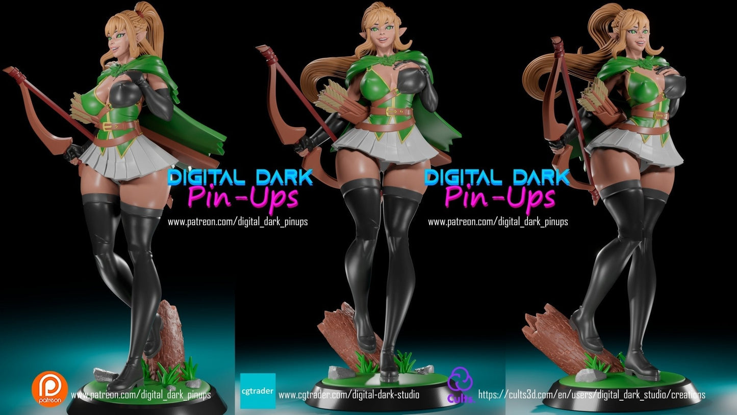 SFW Elf girl archer, Pin-up Miniatures by Digital Dark - Ravenous Miniatures