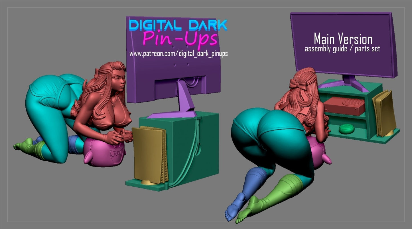SFW Gamer Girl Focused, Pin-up Miniatures by Digital Dark (unpainted) - Ravenous Miniatures
