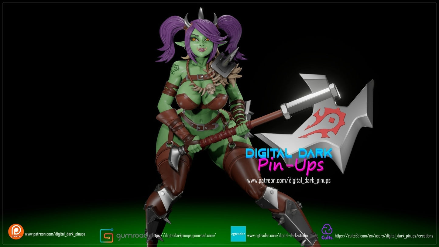SFW Orc Berserker, Pin-up Miniatures by Digital Dark - Ravenous Miniatures
