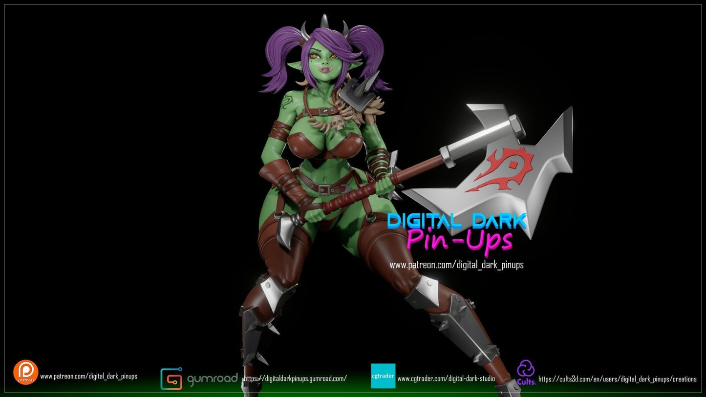 SFW Orc Berserker, Pin-up Miniatures by Digital Dark - Ravenous Miniatures