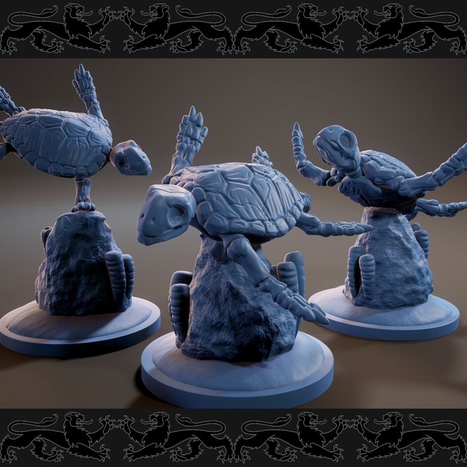 Skeleton turtles X3 , Resin Miniatures by Brayan Naffarate - Ravenous Miniatures