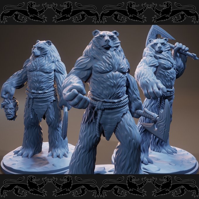 Werebears X3 , Resin Miniatures by Brayan Naffarate - Ravenous Miniatures