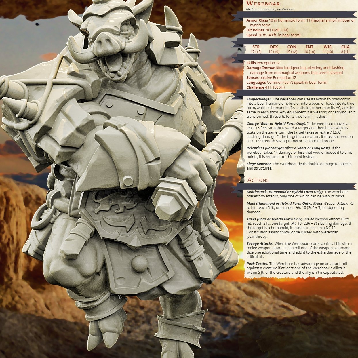 Wereboar, Resin miniatures 11:56 (28mm / 34mm) scale - Ravenous Miniatures
