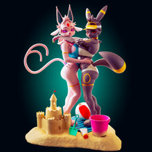 Cargar imagen en el visor de la galería, Espeon &amp; Umbreon Beachside Bond Resin Miniature - Ravenous Miniatures
