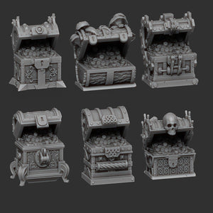 chest-pack Quantity 6, Resin miniatures 11:56 (28mm / 32mm) scale - Ravenous Miniatures
