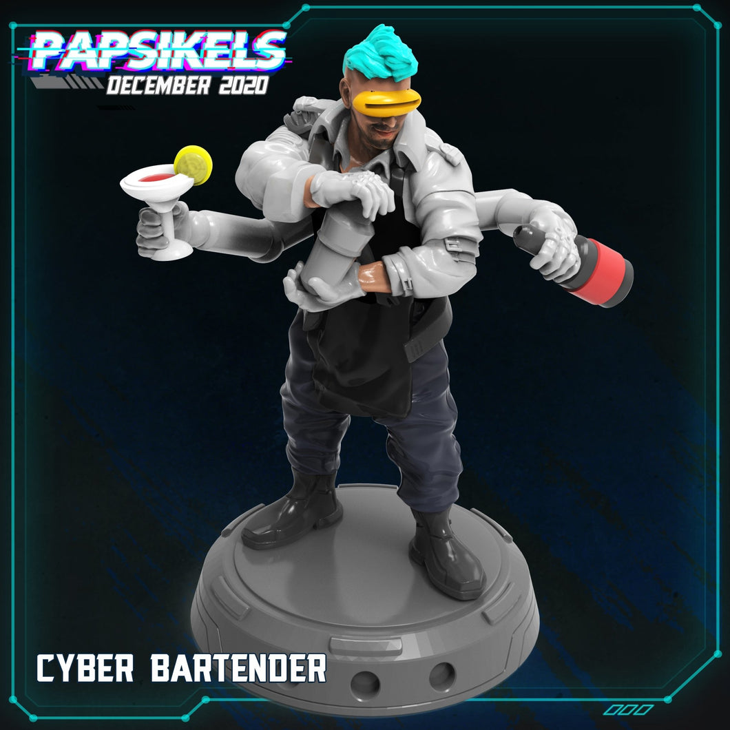 Cyber Bartender, 32mm Scale 3d Printed Resin Miniatures - Ravenous Miniatures