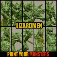 Cargar imagen en el visor de la galería, Lizardfolk warband, resin 3D printed miniatures by Printyourmonster - Ravenous Miniatures
