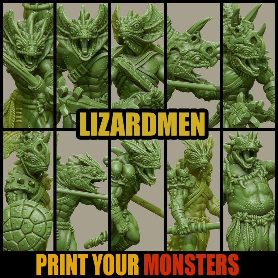 Lizardfolk warband, resin 3D printed miniatures by Printyourmonster - Ravenous Miniatures