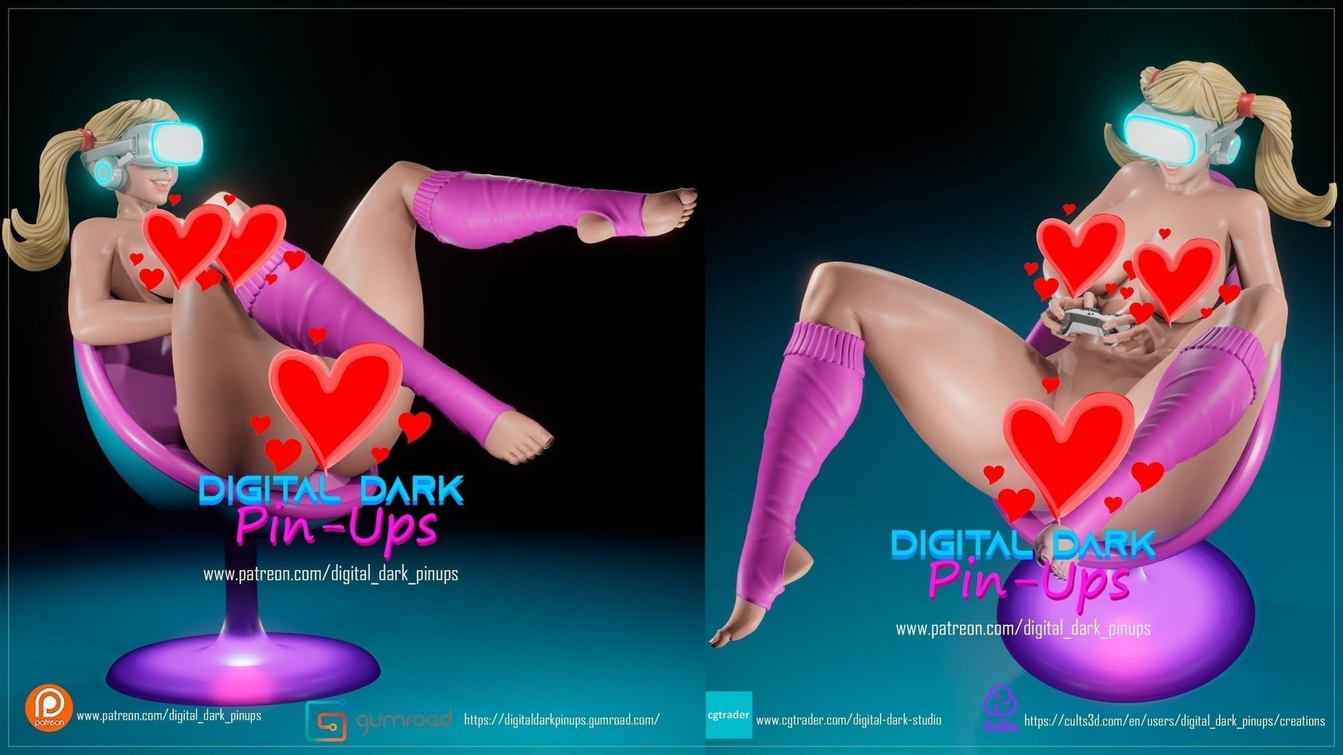 NSFW Chair Gamer girl, Pin-up Miniatures by Digital Dark - Ravenous Miniatures