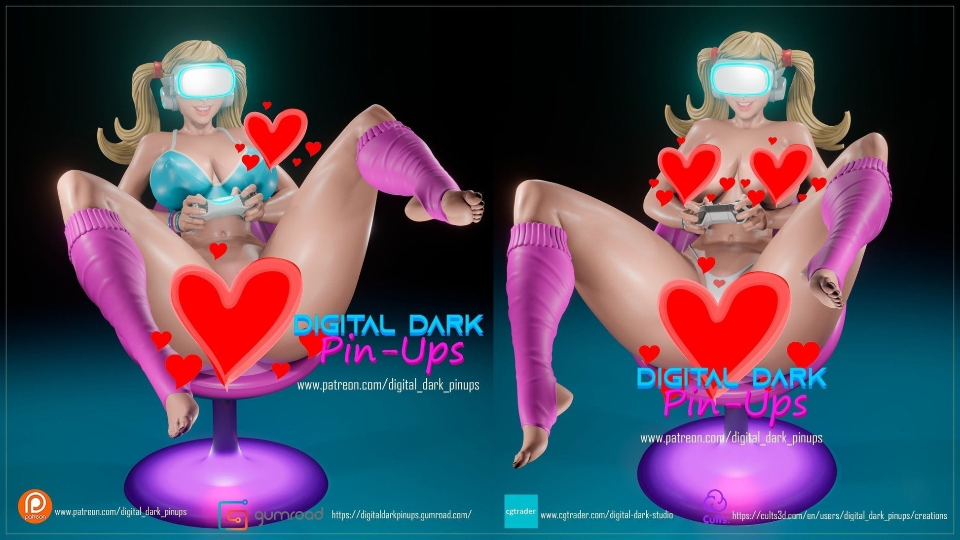 NSFW Chair Gamer girl, Pin-up Miniatures by Digital Dark - Ravenous Miniatures