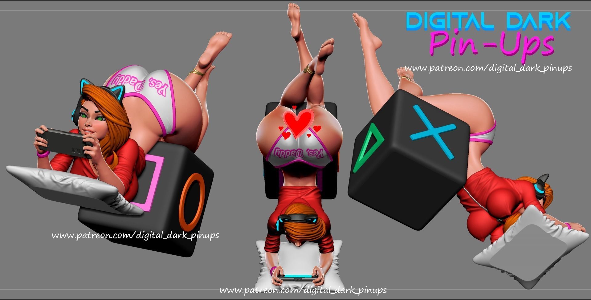 SFW Gamer girl yes Daddy, Pin-up Miniatures by Digital Dark - Ravenous Miniatures