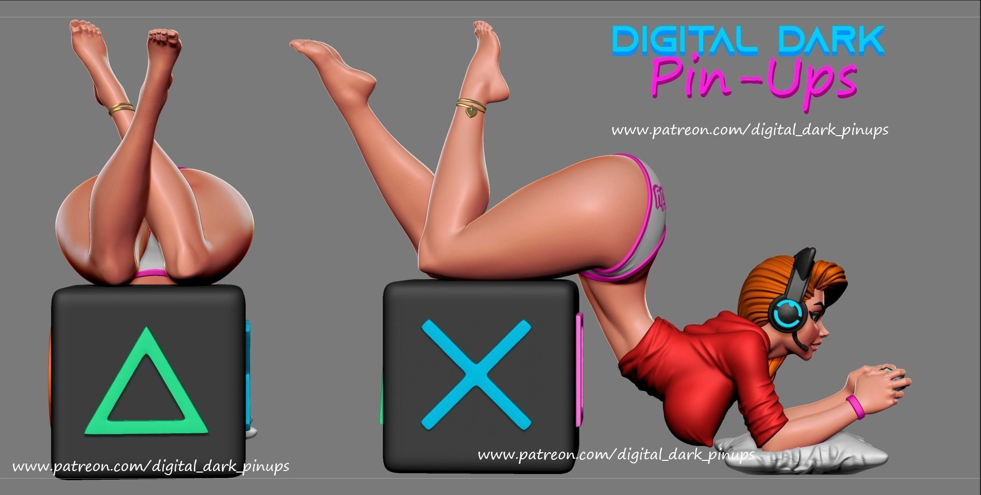 SFW Gamer girl yes Daddy, Pin-up Miniatures by Digital Dark - Ravenous Miniatures