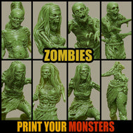 Zombie pack, resin 3D printed Miniatures by Printyourmonster - Ravenous Miniatures